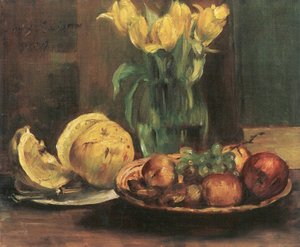 Nature morte avec tulipes jaunes, pommes et pamplemousse - Lovis Corinth